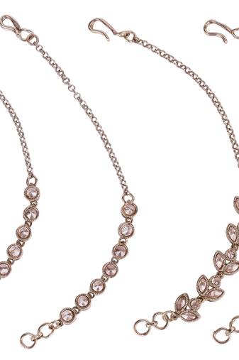 Traditional leaf design long chain gold plated combo set of 2 ear-chain(kaanchain) for women