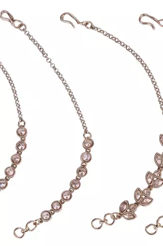 Traditional leaf design long chain gold plated combo set of 2 ear-chain(kaanchain) for women