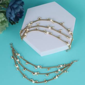 Traditional stylish 3 string long chain gold plated combo set of 2 pearl ear-chain(kaanchain) for women 3