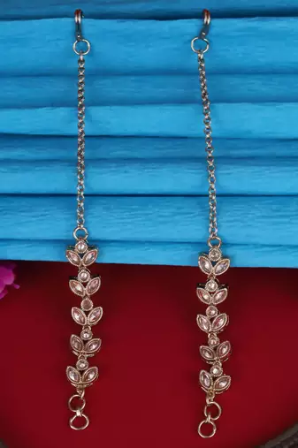 Traditional leaf design long chain gold plated combo set of 2 ear-chain(kaanchain) for women