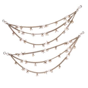 Traditional stylish 3 string long chain gold plated combo set of 2 pearl ear-chain(kaanchain) for women 5