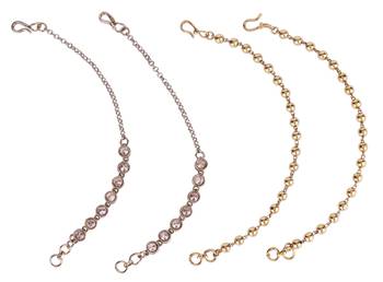 Traditional round shape long chain gold plated combo set of 2 ear-chain(kaanchain) for women 1