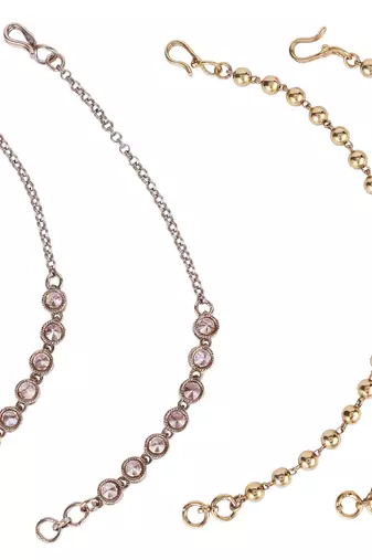 Traditional round shape long chain gold plated combo set of 2 ear-chain(kaanchain) for women
