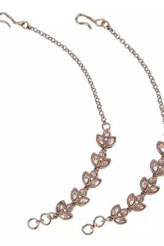 Traditional leaf design long chain gold plated combo set of 2 ear-chain(kaanchain) for women