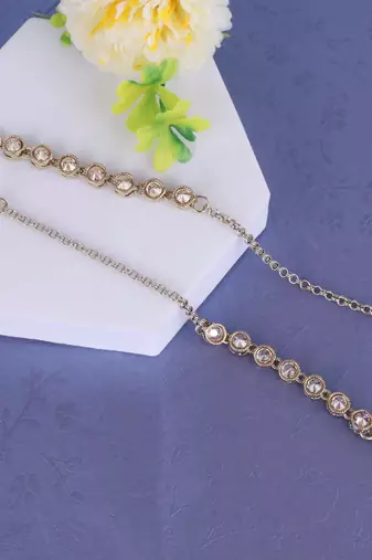Traditional round shape long chain gold plated combo set of 2 ear-chain(kaanchain) for women
