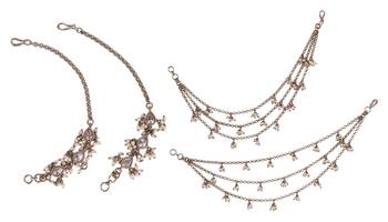 Marvellous 3 string long chain gold plated combo set of 2 pearl ear-chain(kaanchain) for women 1