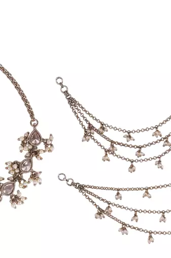 Marvellous 3 string long chain gold plated combo set of 2 pearl ear-chain(kaanchain) for women