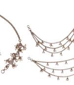 Marvellous 3 string long chain gold plated combo set of 2 pearl ear-chain(kaanchain) for women