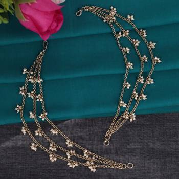 Marvellous 3 string long chain gold plated combo set of 2 pearl ear-chain(kaanchain) for women 2