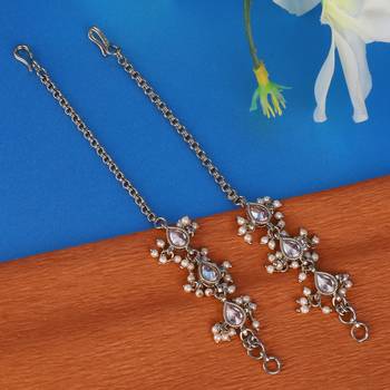 Marvellous 3 string long chain gold plated combo set of 2 pearl ear-chain(kaanchain) for women 3