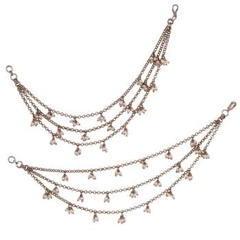 Marvellous 3 string long chain gold plated combo set of 2 pearl ear-chain(kaanchain) for women 4
