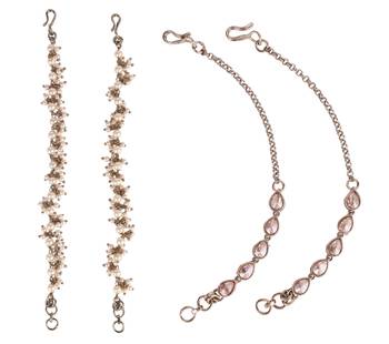 Traditional superb long chain gold plated pearl guchha combo set of 2 ear-chain(kaanchain) for women 1
