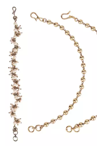 Fascinating golden balls gold plated combo set of 2 ear-chain(kaan chain) for women