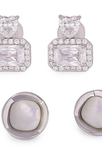 Pretty squire shape studded cz silver plated combo set of 2 stud earring for women