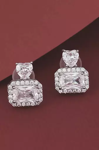 Pretty squire shape studded cz silver plated combo set of 2 stud earring for women