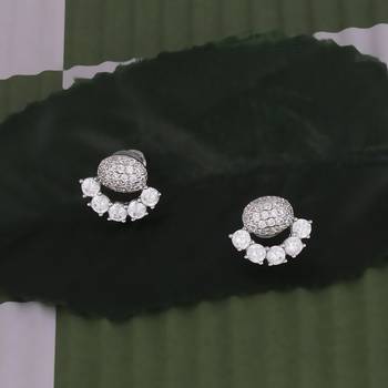 Fancy oval shape studded cz silver plated combo set of 2 stud earring for women 2