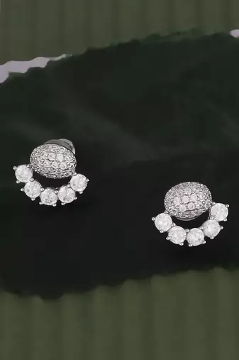 Fancy oval shape studded cz silver plated combo set of 2 stud earring for women