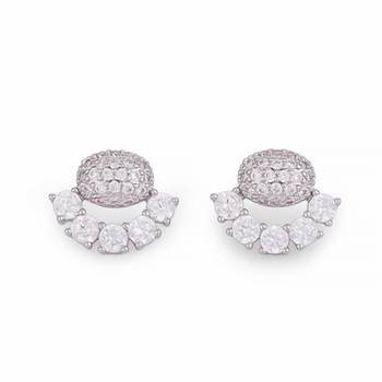 Fancy oval shape studded cz silver plated combo set of 2 stud earring for women 4
