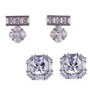 Splendid studded cz silver plated combo set of 2 stud earring for women 1