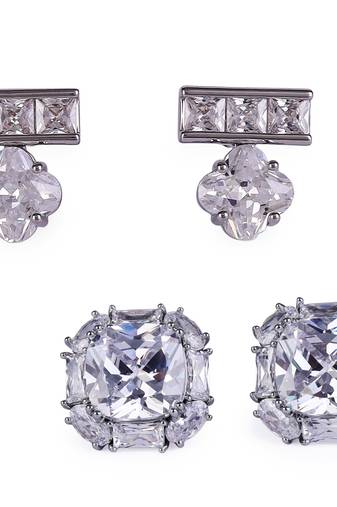 Splendid studded cz silver plated combo set of 2 stud earring for women