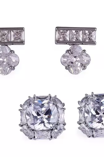 Splendid studded cz silver plated combo set of 2 stud earring for women