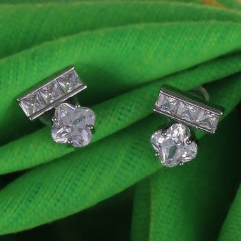 Splendid studded cz silver plated combo set of 2 stud earring for women 2