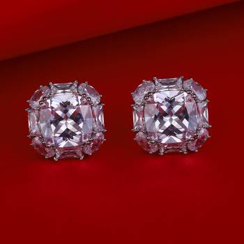 Splendid studded cz silver plated combo set of 2 stud earring for women 3