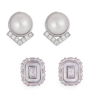 Attractive round mother pearl silver plated combo set of 2 stud earring for women 1