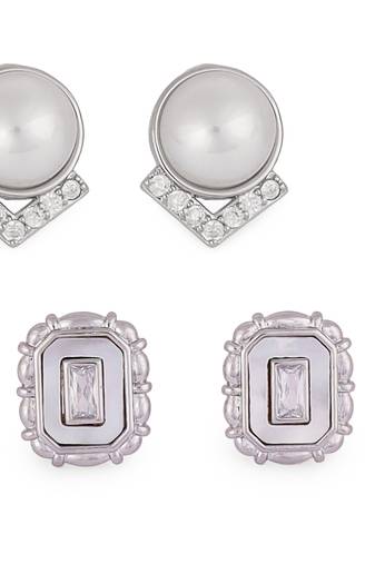 Attractive round mother pearl silver plated combo set of 2 stud earring for women