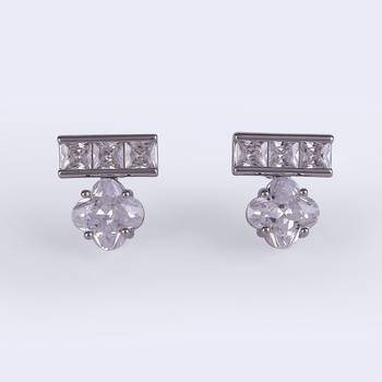 Splendid studded cz silver plated combo set of 2 stud earring for women 4