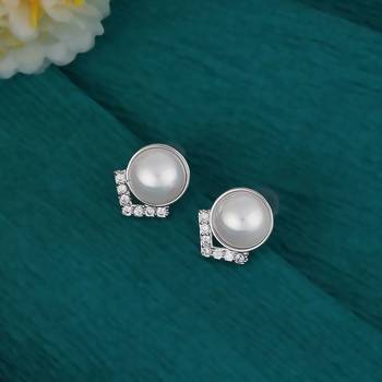 Attractive round mother pearl silver plated combo set of 2 stud earring for women 2