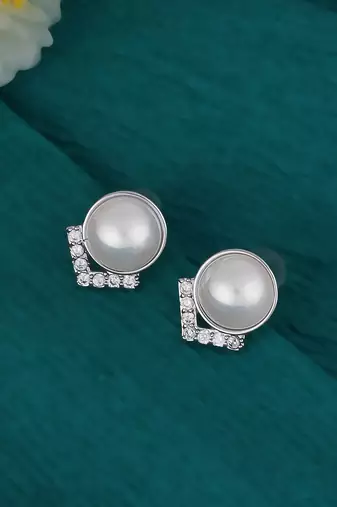 Attractive round mother pearl silver plated combo set of 2 stud earring for women