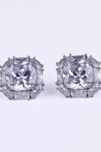 Splendid studded cz silver plated combo set of 2 stud earring for women