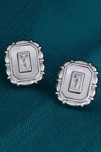 Attractive round mother pearl silver plated combo set of 2 stud earring for women