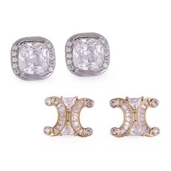 Excellent center studded cz silver and gold plated combo set of 2 stud earring for women 1