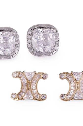 Excellent center studded cz silver and gold plated combo set of 2 stud earring for women