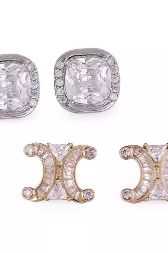 Excellent center studded cz silver and gold plated combo set of 2 stud earring for women