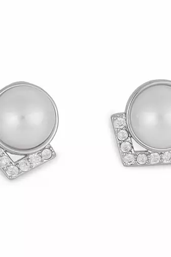 Attractive round mother pearl silver plated combo set of 2 stud earring for women