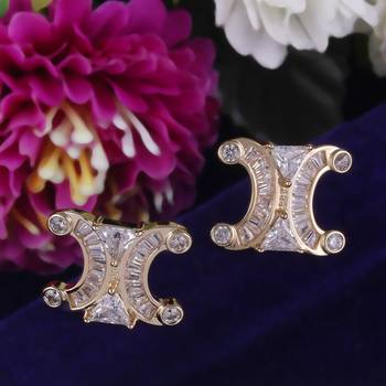 Excellent center studded cz silver and gold plated combo set of 2 stud earring for women 3