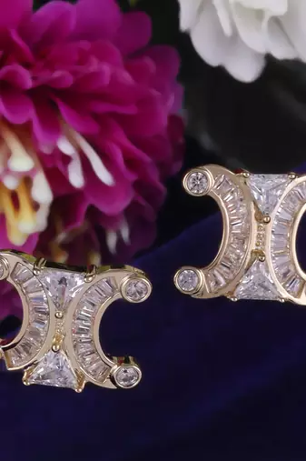 Excellent center studded cz silver and gold plated combo set of 2 stud earring for women