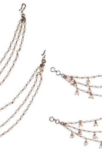 Inspired pearl 3 string gold plated combo set of 2 ear-chain(kaan chain) for women