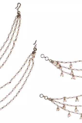Inspired pearl 3 string gold plated combo set of 2 ear-chain(kaan chain) for women