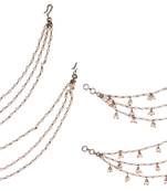 Inspired pearl 3 string gold plated combo set of 2 ear-chain(kaan chain) for women