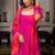 Pink Printed Faux Georgette Fabric Flared Anarkali, Pant and Dupatta Set