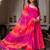 Pink Printed Faux Georgette Fabric Flared Anarkali, Pant and Dupatta Set