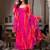 Pink Printed Faux Georgette Fabric Flared Anarkali, Pant and Dupatta Set