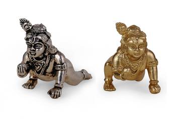 Lord krishna silver and gold plated combo set of 2 idol/murti home and office decorative gifting 1