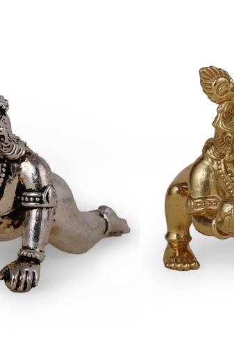 Lord krishna silver and gold plated combo set of 2 idol/murti home and office decorative gifting