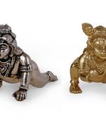 Lord krishna silver and gold plated combo set of 2 idol/murti home and office decorative gifting