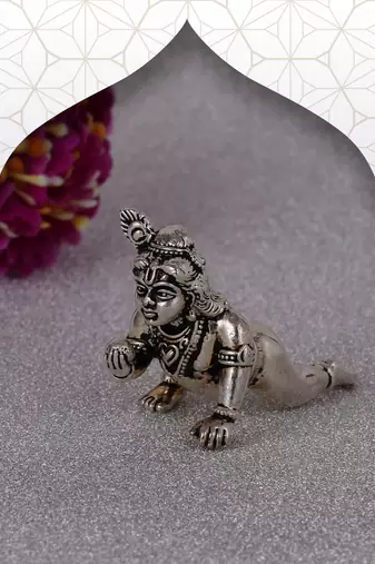 Lord krishna silver and gold plated combo set of 2 idol/murti home and office decorative gifting